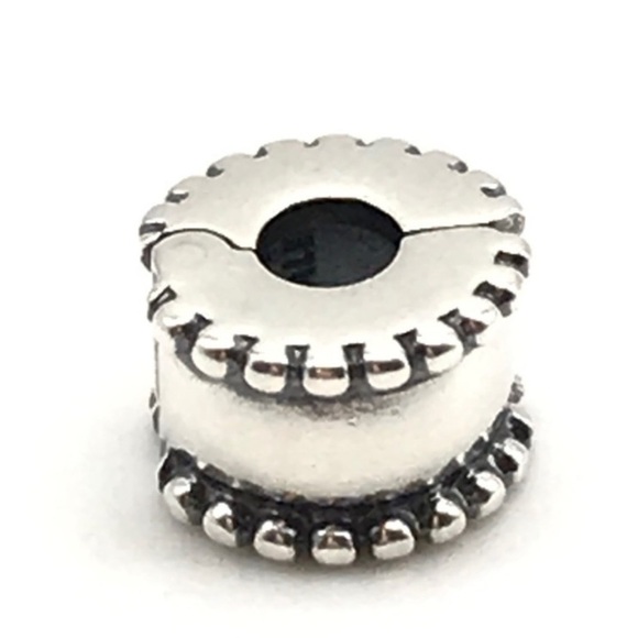 Pandora Beveled Ridges Clip Retired Bead Charm - Picture 2 of 6